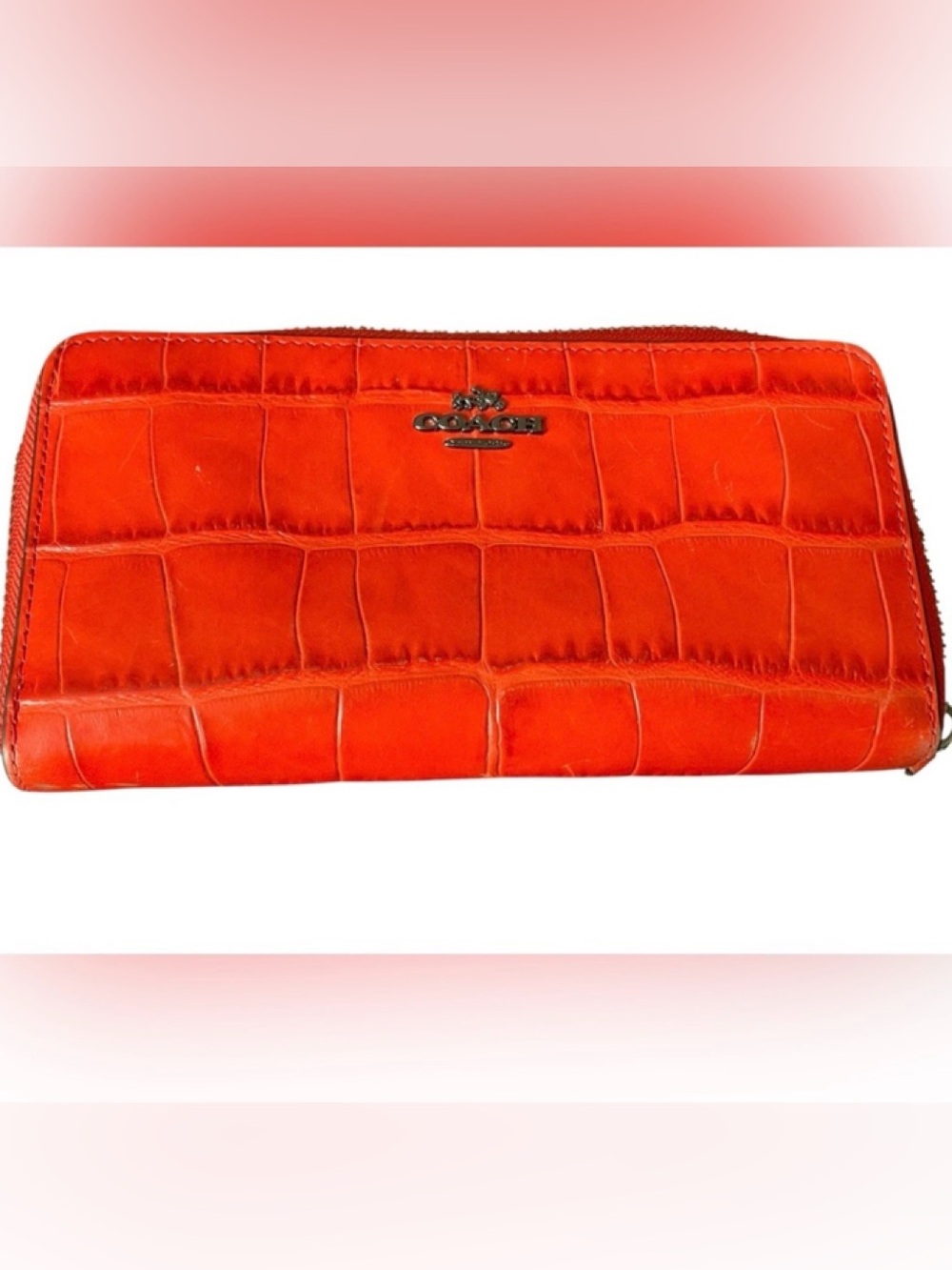 Coach Orange Croc-Embossed Leather Accordion Wallet 58048